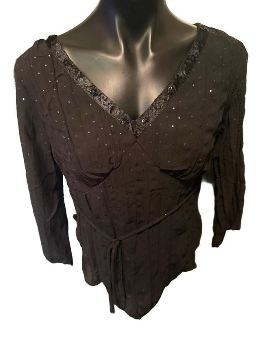 b.i.g.a.y.c.d.a. Blouse Size L Black Sequin V-Neck Long Sleeve